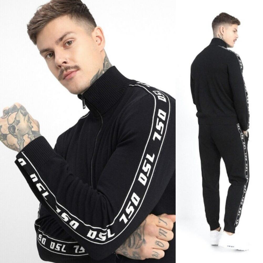 Diesel Men’s K-Ker-A Full Zip Cardigan with DSL Bands Black /‎ L Streetwear